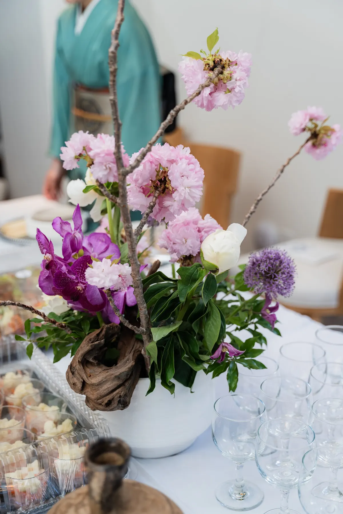 Cherry blossom and peony ikebana at the townhouse salon